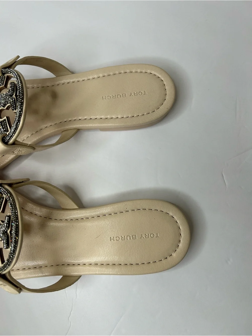 Tory Burch Miller Pavé Leather Sandals in New Cream new without box